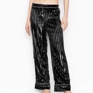 Victoria's Secret limited edition black striped velour PJ pants wide leg Small